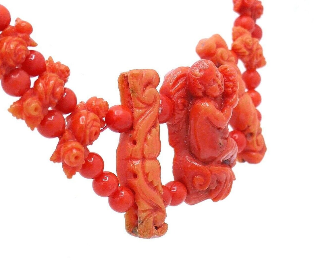 Antique Carved Coral Necklace - 18