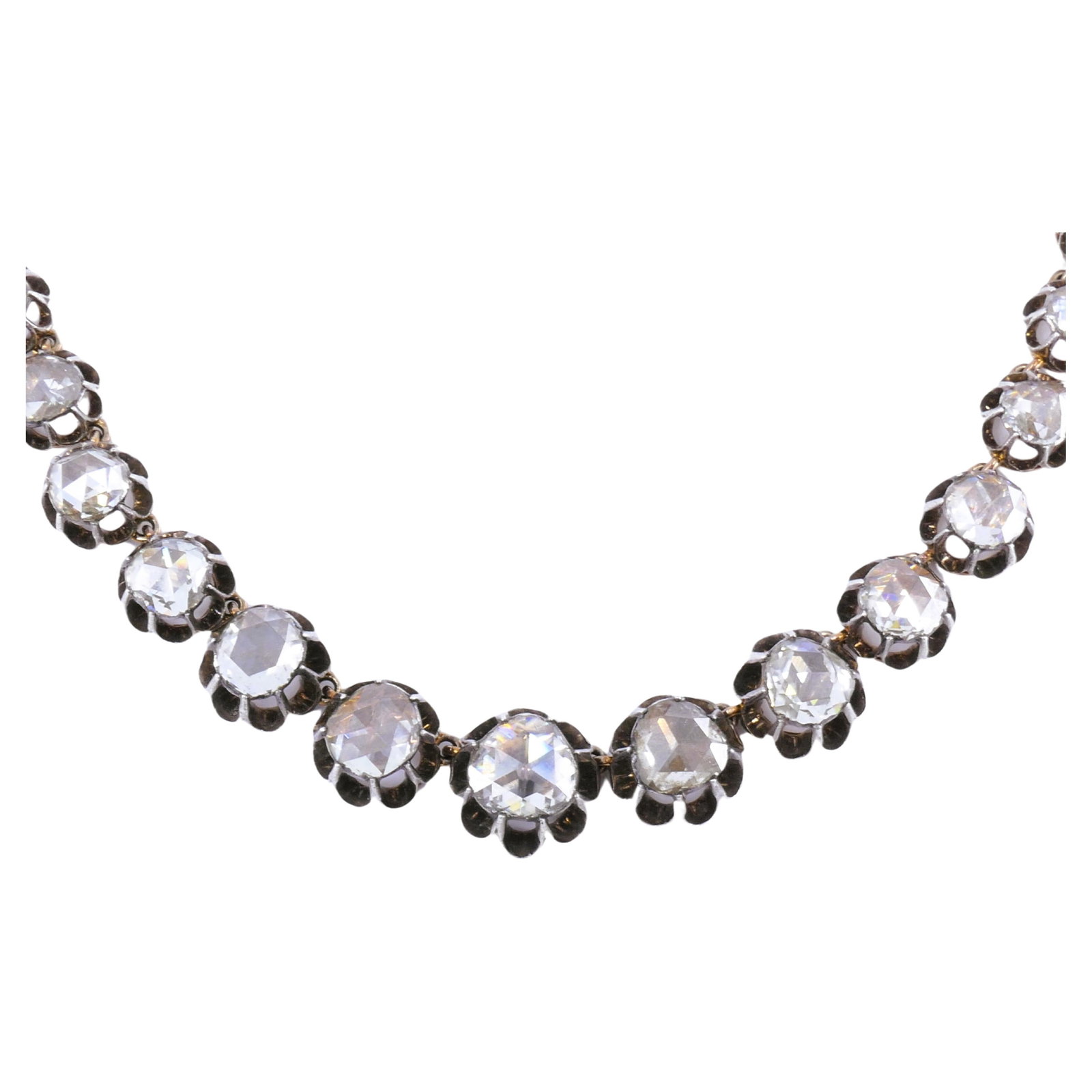 Georgian Riviera Necklace Rose Cut Diamond Silver Gold Riviere Antique Jewelry - 11