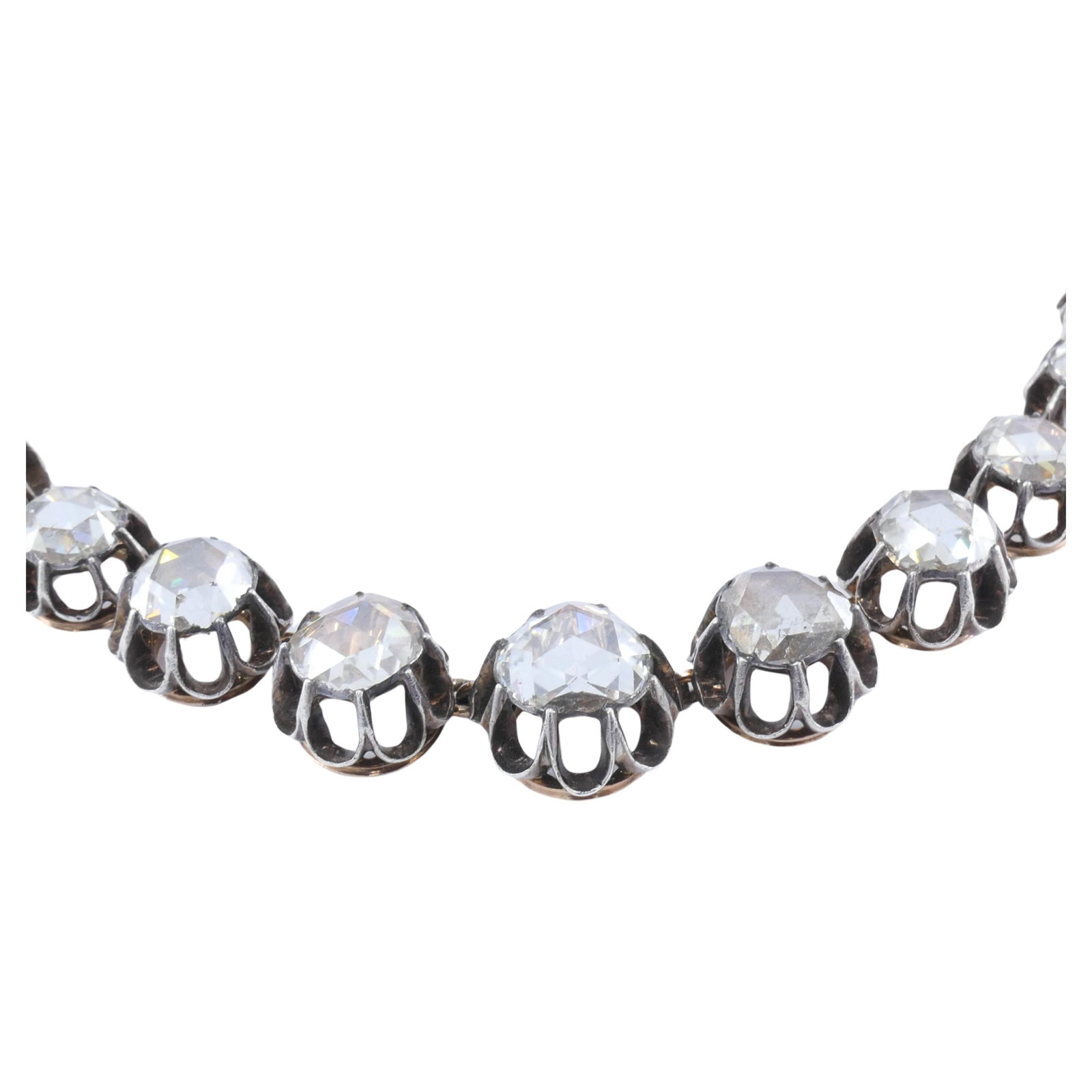 Georgian Riviera Necklace Rose Cut Diamond Silver Gold Riviere Antique Jewelry - 12