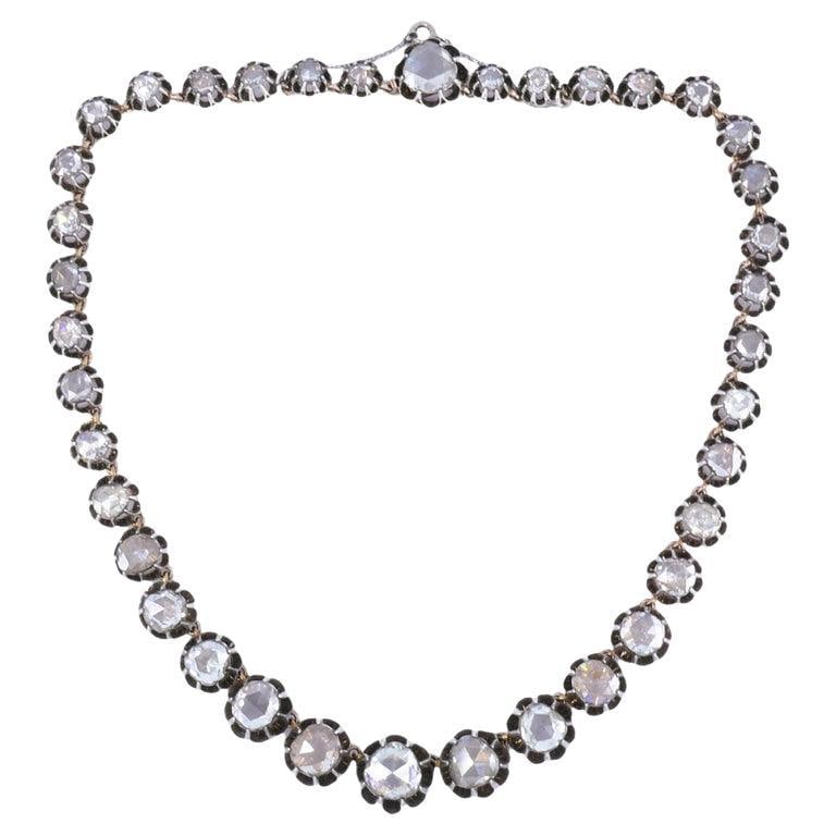 Georgian Riviera Necklace Rose Cut Diamond Silver Gold Riviere Antique Jewelry - 7