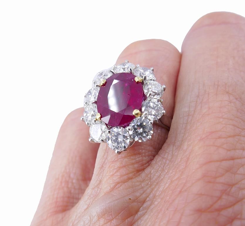 Vintage Burma Ruby Diamond Gold Cluster Ring AGL Estate Jewelry - 4