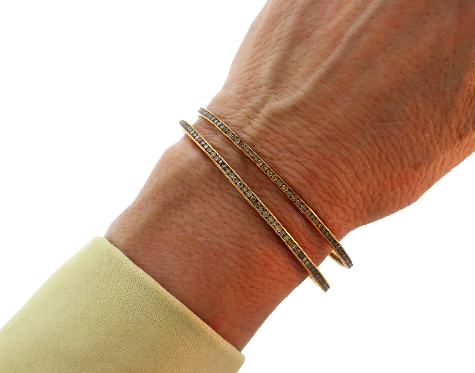 Cynthia Bach Diamond Rose Gold Bangle Bracelet, Pair - 8