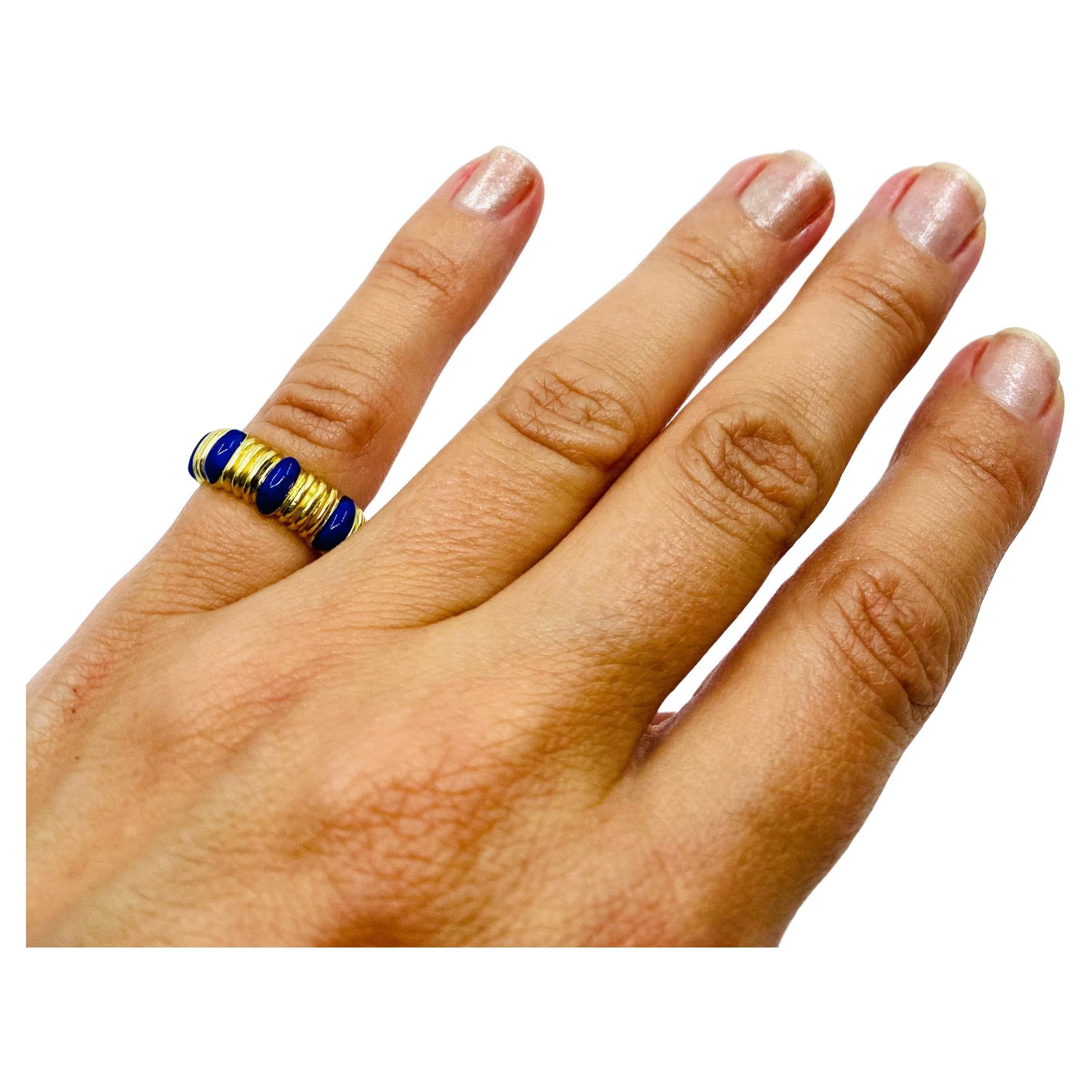 Tiffany & Co. Blue Enamel Gold Band Ring - 19