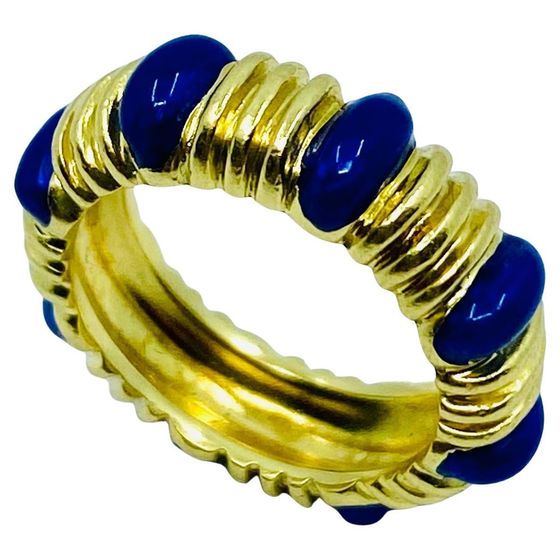 Tiffany & Co. Blue Enamel Gold Band Ring - 7