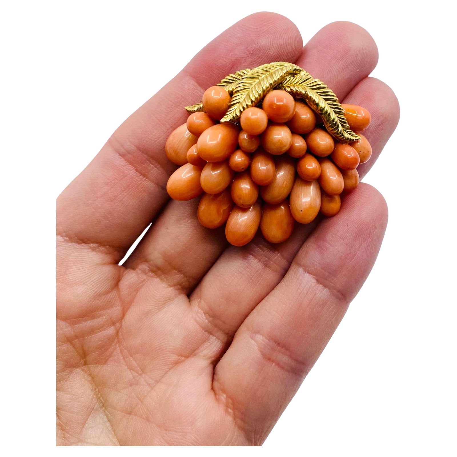 Vintage French Set Coral Earrings Brooch 18k Gold - 11