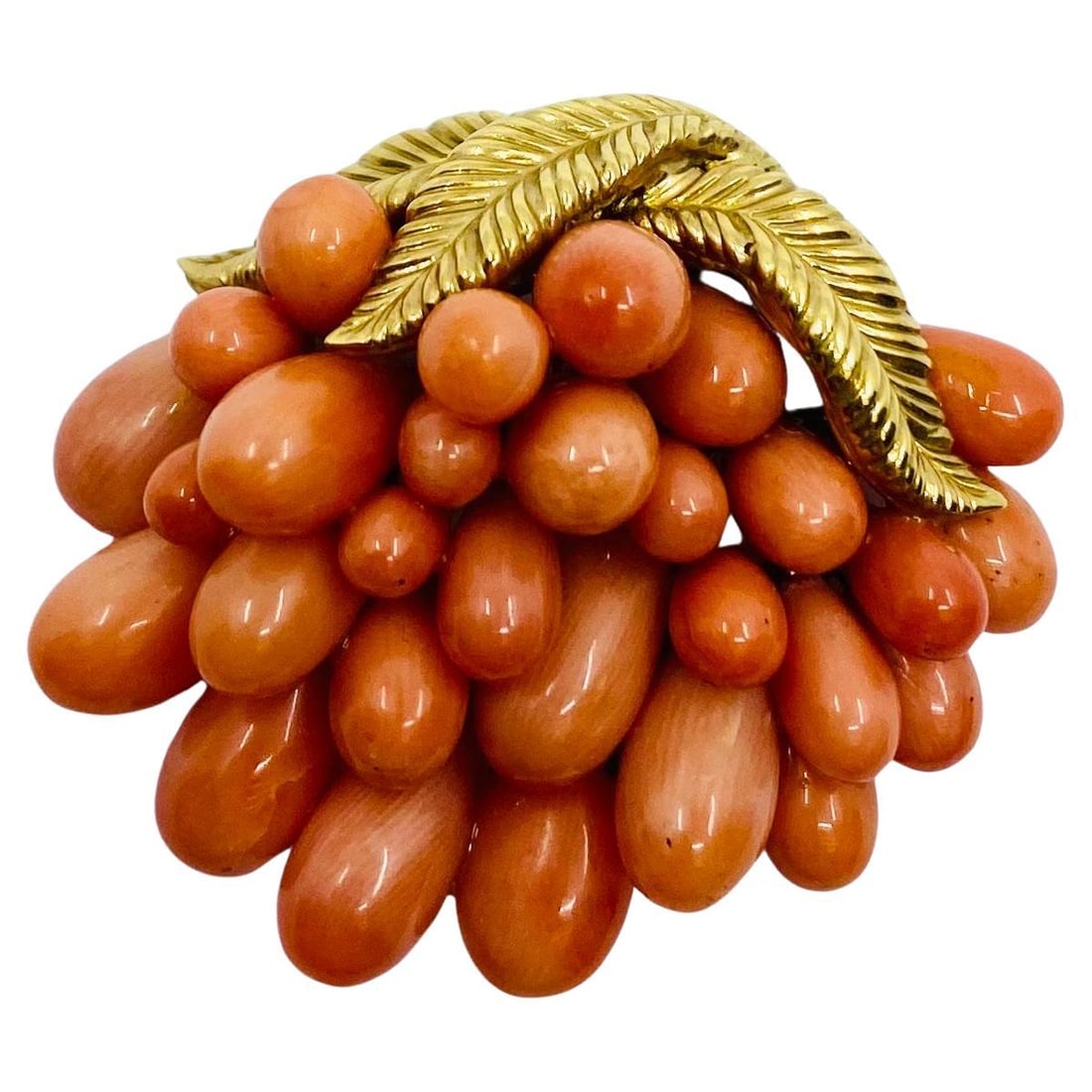 Vintage French Set Coral Earrings Brooch 18k Gold - 17