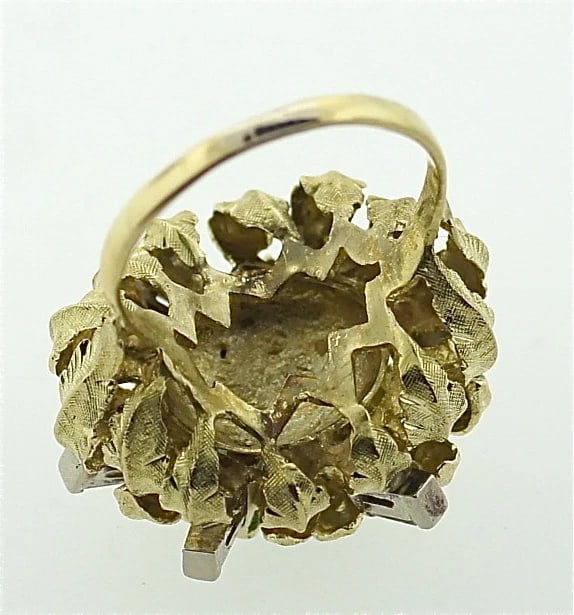 GORGEOUS 18K YELLOW GOLD NATURAL RUSSIAN EMERALD BAGUETTE DIAMOND COCKTAIL RING - 6