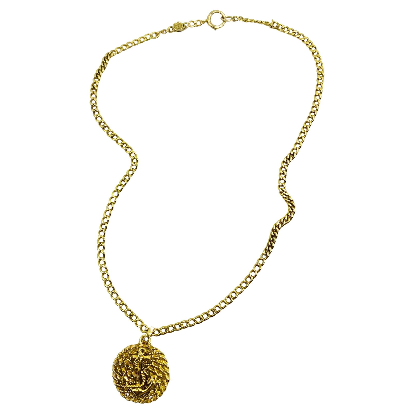 14k Gold Anchor Pendant Rope Design Chain Necklace - 9