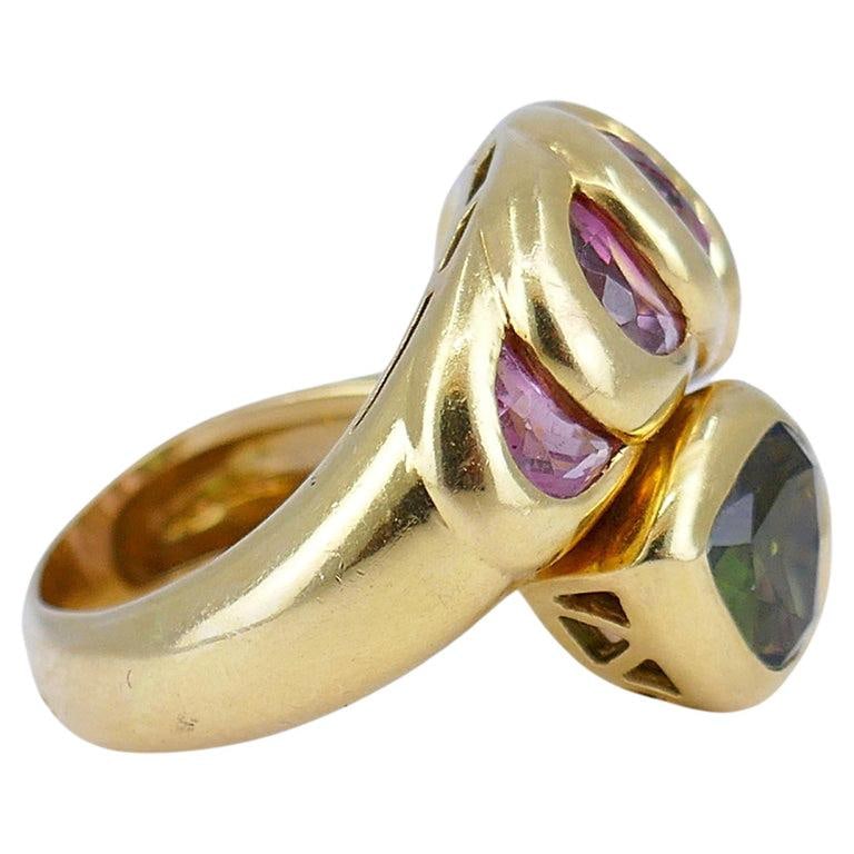 Vintage Tourmaline Ring 18k Gold French Estate Jewelry - 13
