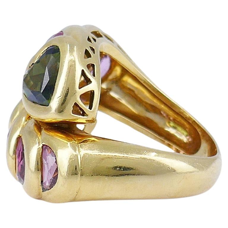 Vintage Tourmaline Ring 18k Gold French Estate Jewelry - 14