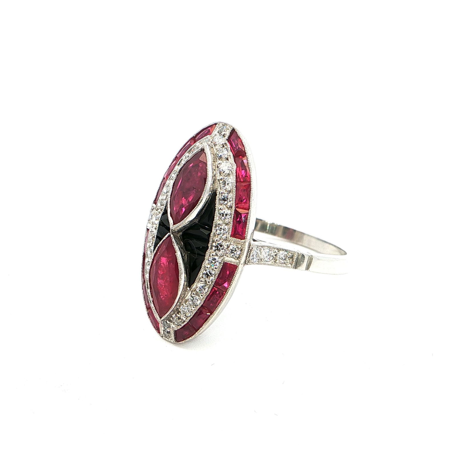 Platinum Ring with Diamonds and Natural Rubies - 2