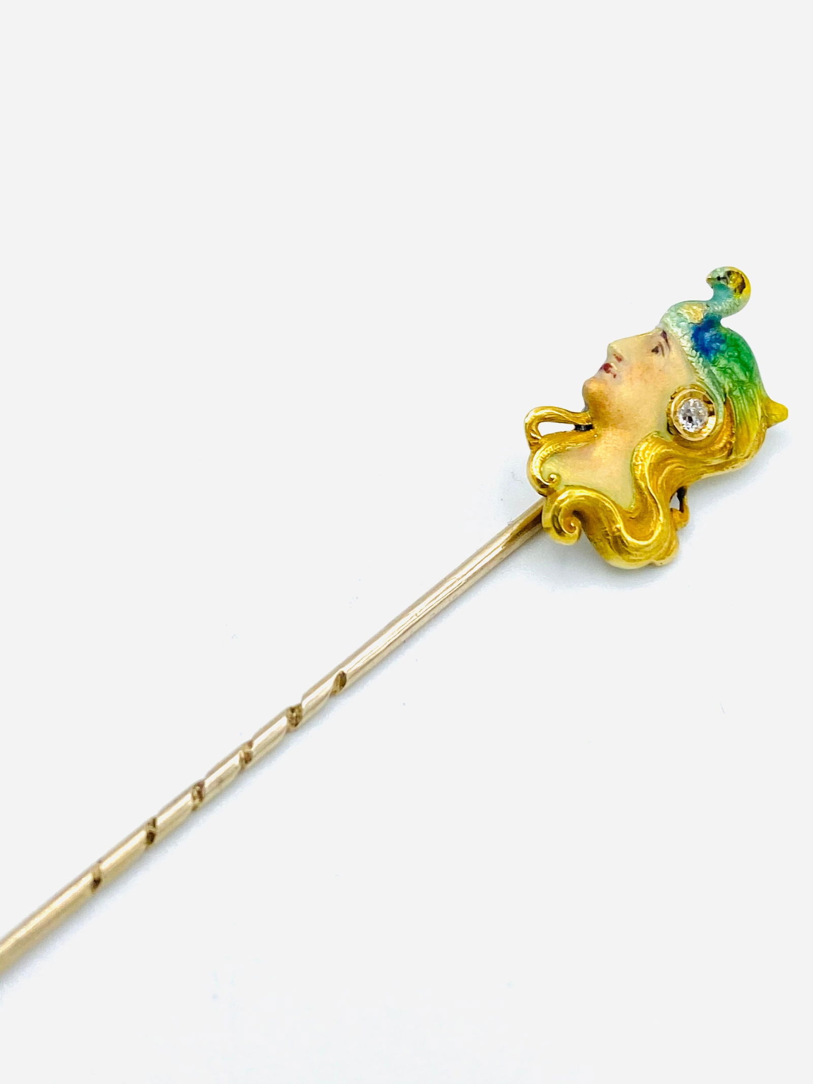 Art Nouveau Yellow Gold, Enamel and Diamond Stick Pin - 4