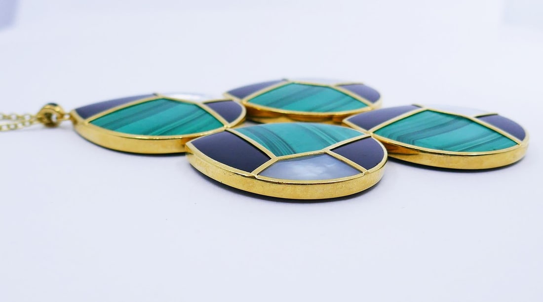 Ippolita 18k Gold Necklace with Gemstones Inlay Pendant Estate Jewelry - 14