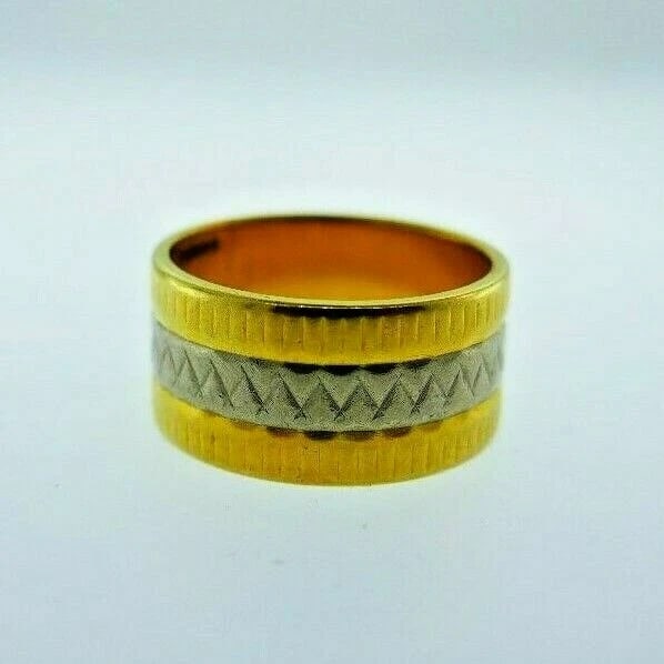 VINTAGE 18k Yellow & White Gold Band Ring - 2