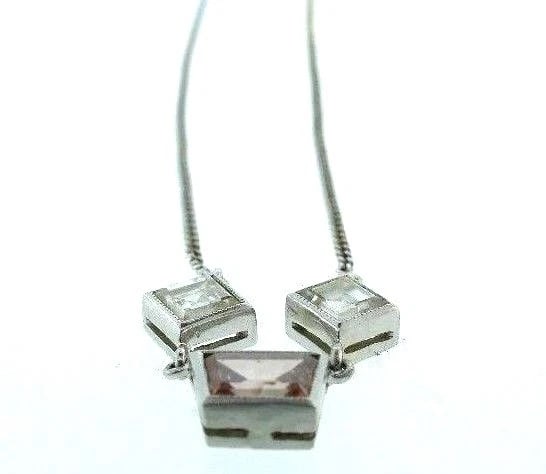 14K White Gold Chain Necklace Pendant Cognac Trapezoid White Square Diamonds - 4