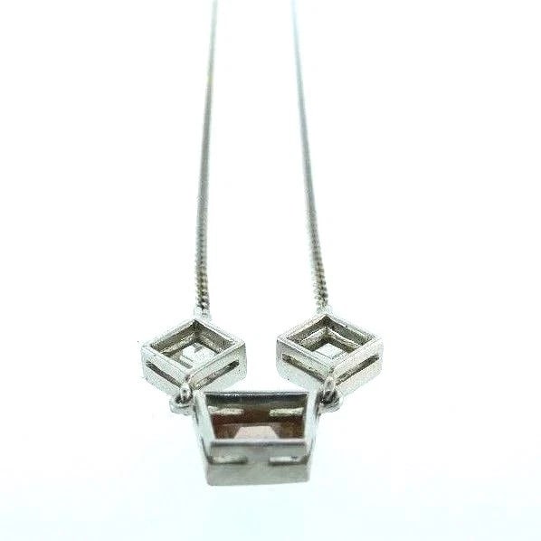 14K White Gold Chain Necklace Pendant Cognac Trapezoid White Square Diamonds - 5