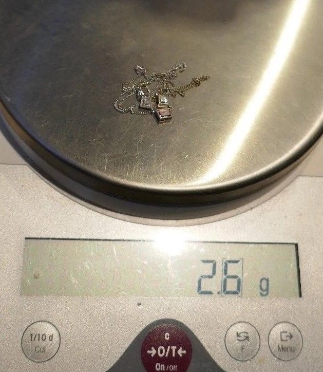 14K White Gold Chain Necklace Pendant Cognac Trapezoid White Square Diamonds - 7