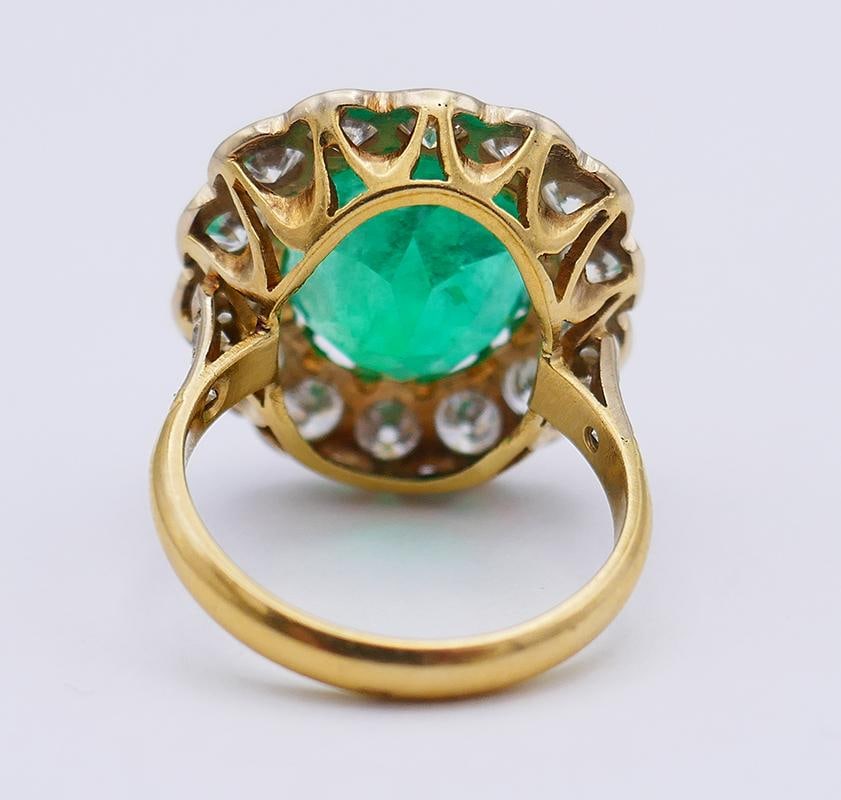 Vintage Ring 18k Gold Colombian Emerald GRS Report Diamond Cocktail French - 2