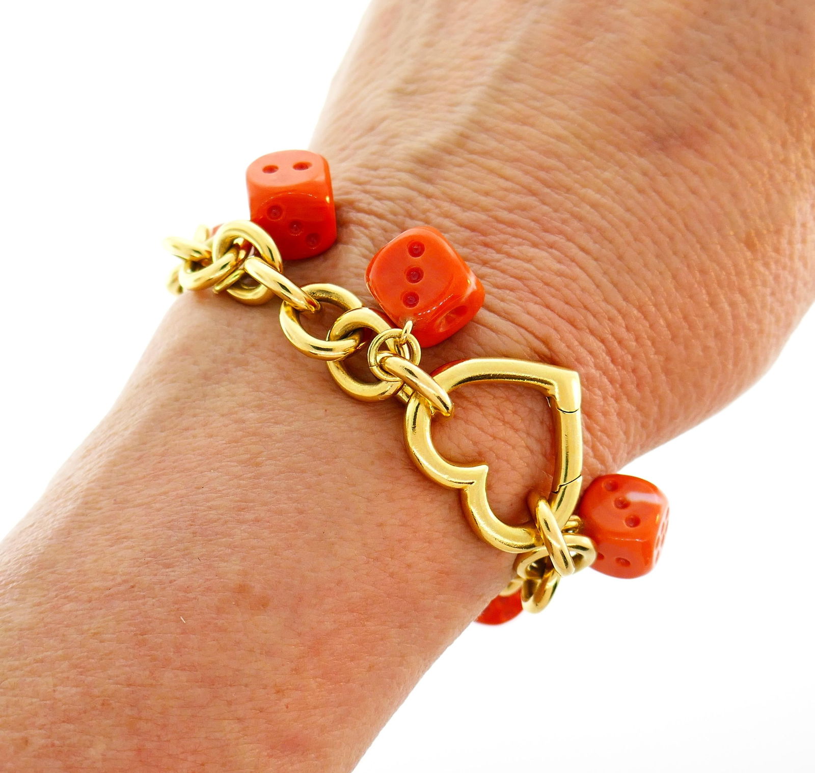 Tiffany & Co. Yellow Gold Coral Dice Charm Bracelet - 3