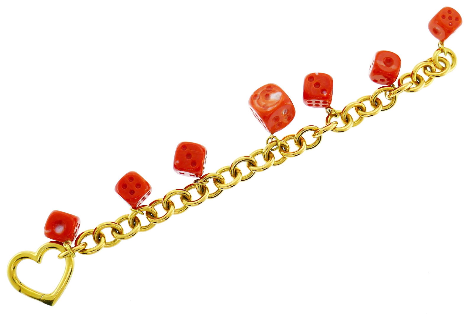 Tiffany & Co. Yellow Gold Coral Dice Charm Bracelet - 5