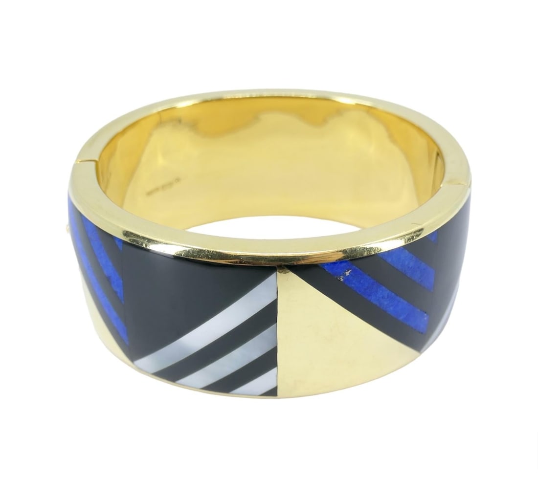 Vintage Angela Cummings Tiffany & Co. 18k Gold Gemstone Bangle Bracelet - 11