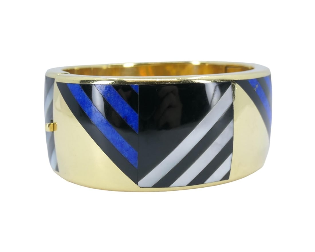 Vintage Angela Cummings Tiffany & Co. 18k Gold Gemstone Bangle Bracelet - 12