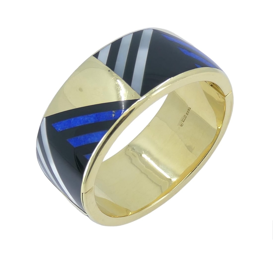 Vintage Angela Cummings Tiffany & Co. 18k Gold Gemstone Bangle Bracelet - 13