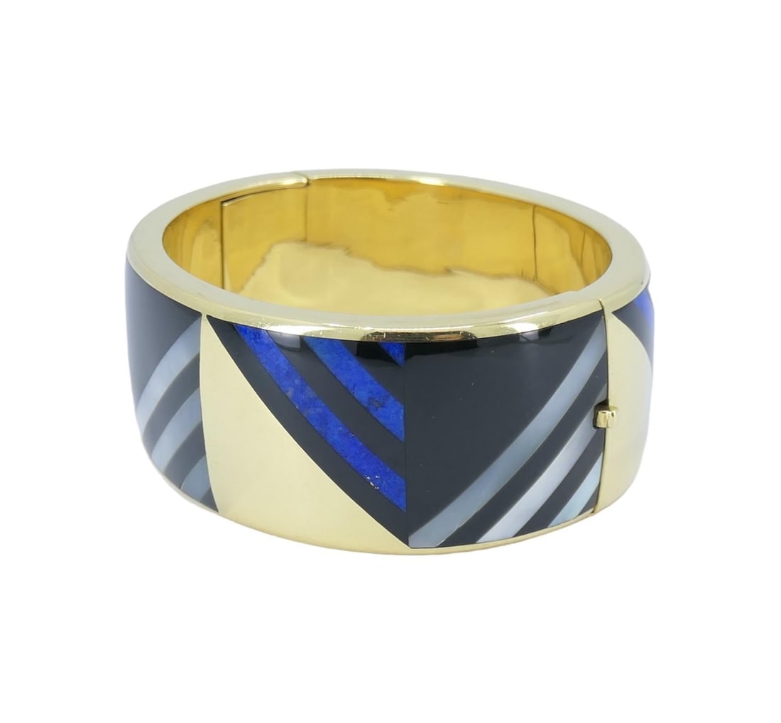 Vintage Angela Cummings Tiffany & Co. 18k Gold Gemstone Bangle Bracelet - 8