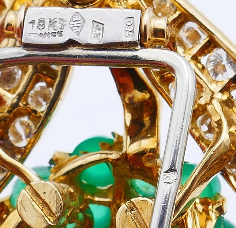 French Vintage Brooch Pin Clip 18k Gold Emerald Estate Jewelry Signed J W - 3
