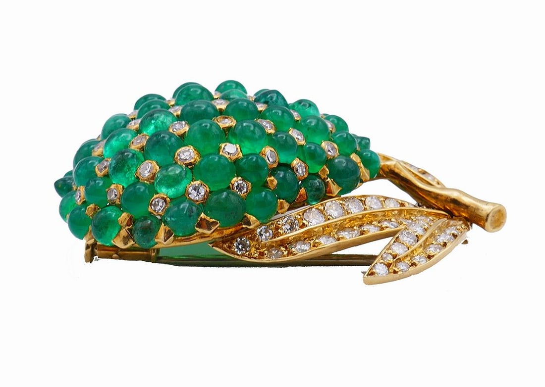 French Vintage Brooch Pin Clip 18k Gold Emerald Estate Jewelry Signed J W - 5