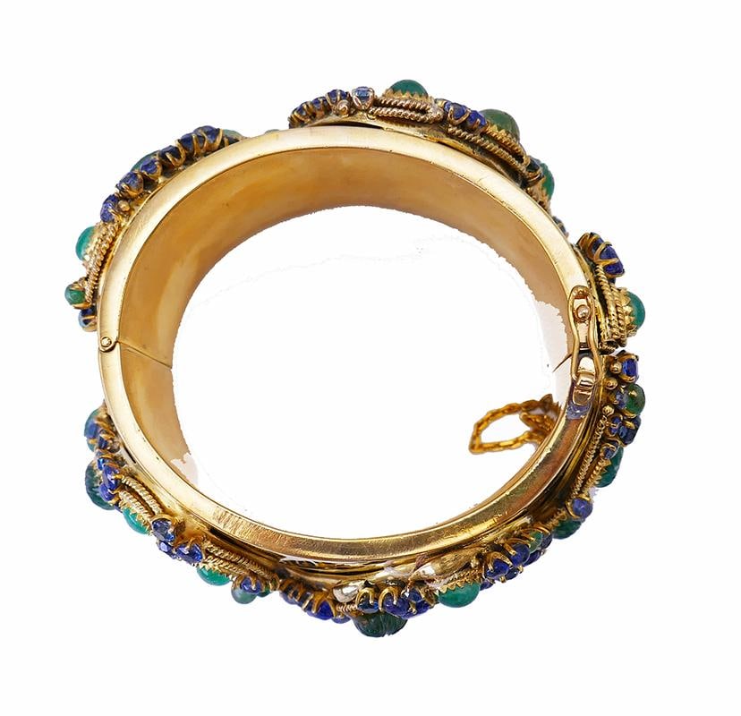 Vintage 14k Gold Bangle Bracelet Emerald Sapphire - 6