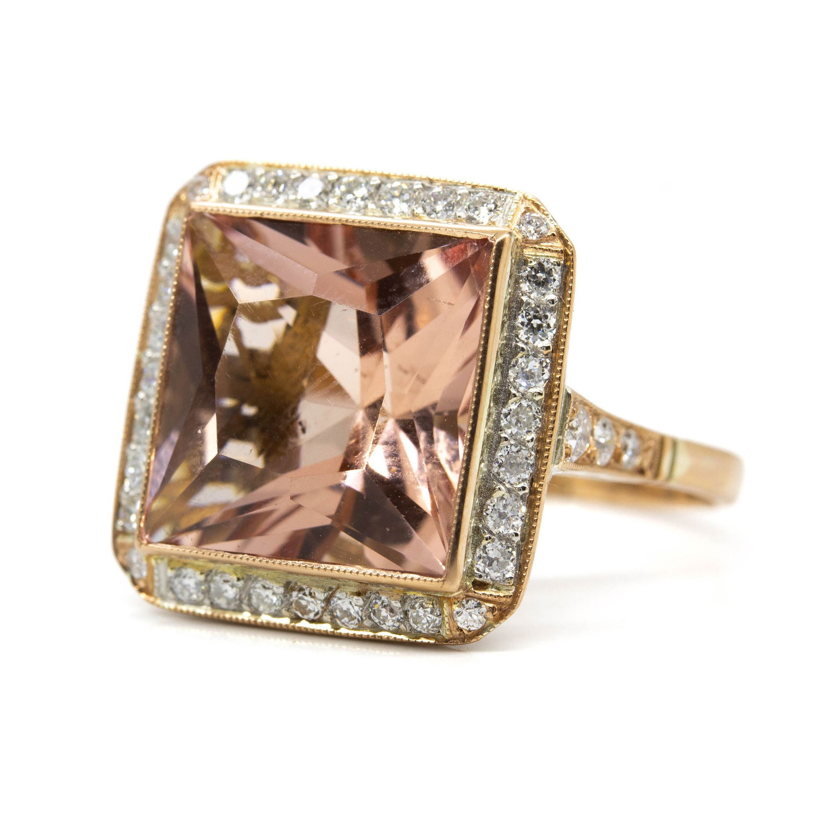 Handmade 18K Natural Morganite and Old Mine Cut Diamond Ring - 3