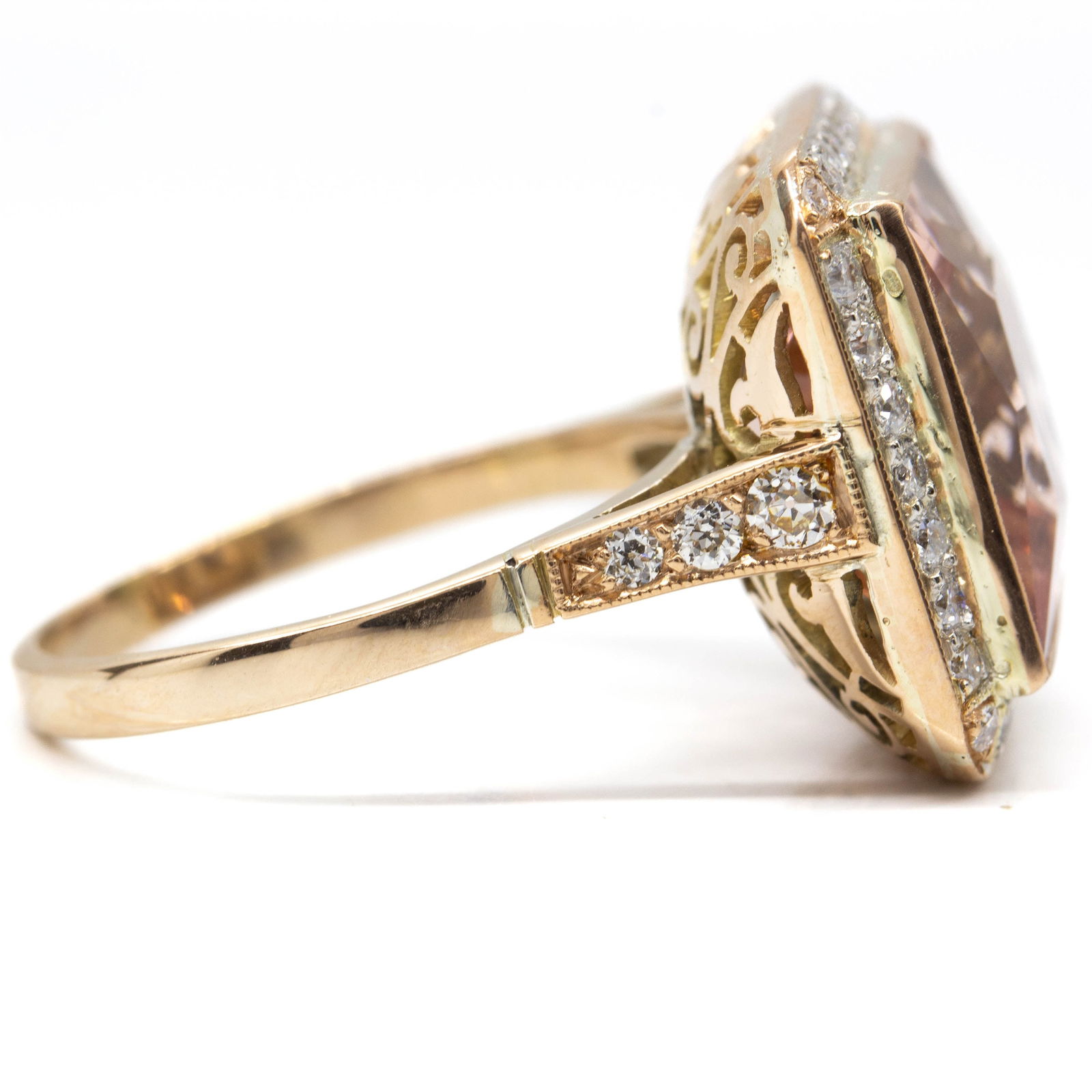 Handmade 18K Natural Morganite and Old Mine Cut Diamond Ring - 4