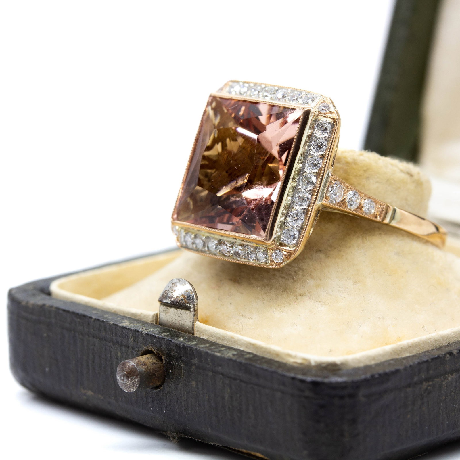 Handmade 18K Natural Morganite and Old Mine Cut Diamond Ring - 8