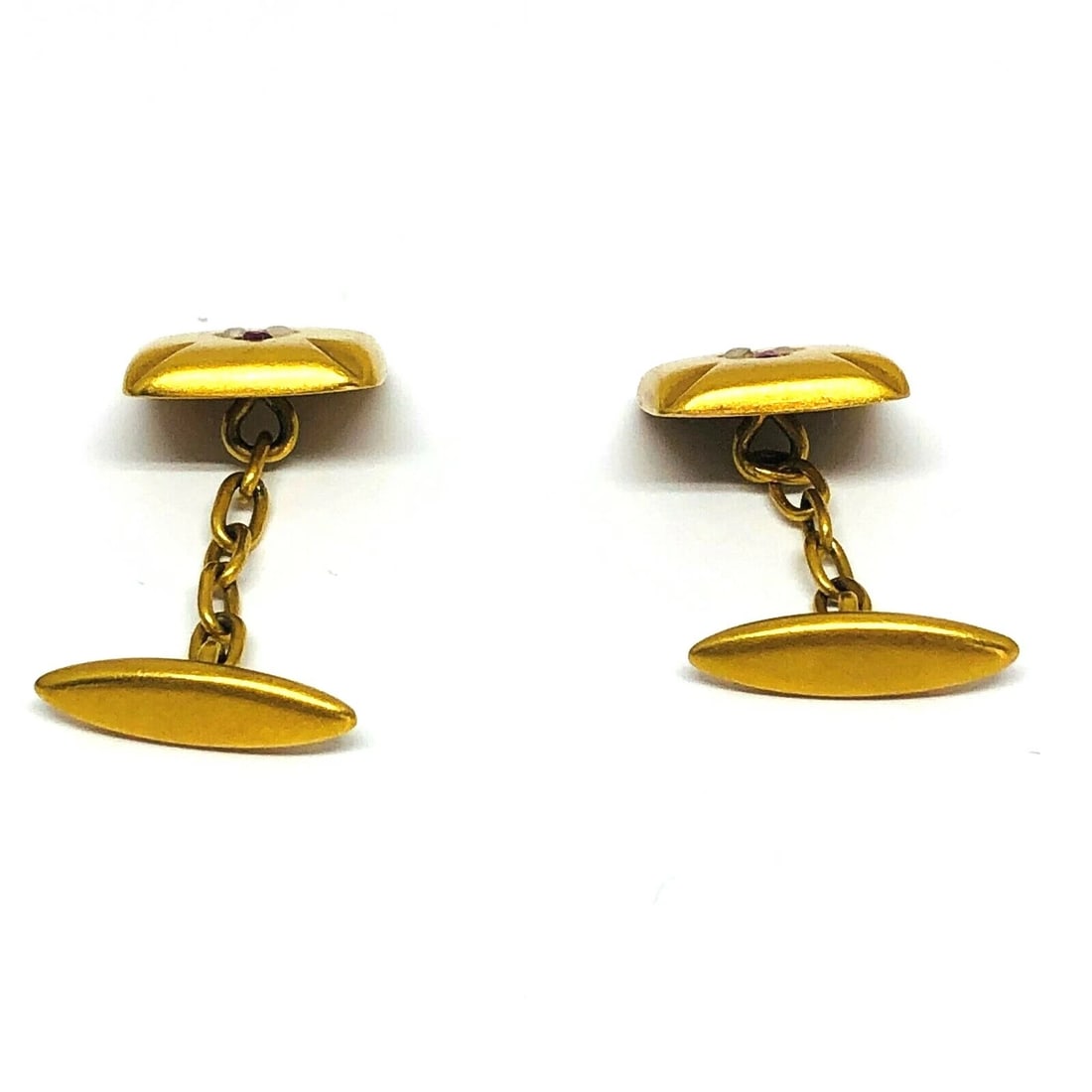 Vintage 18K Yellow Gold Pearl Ruby Square Cufflinks - 5