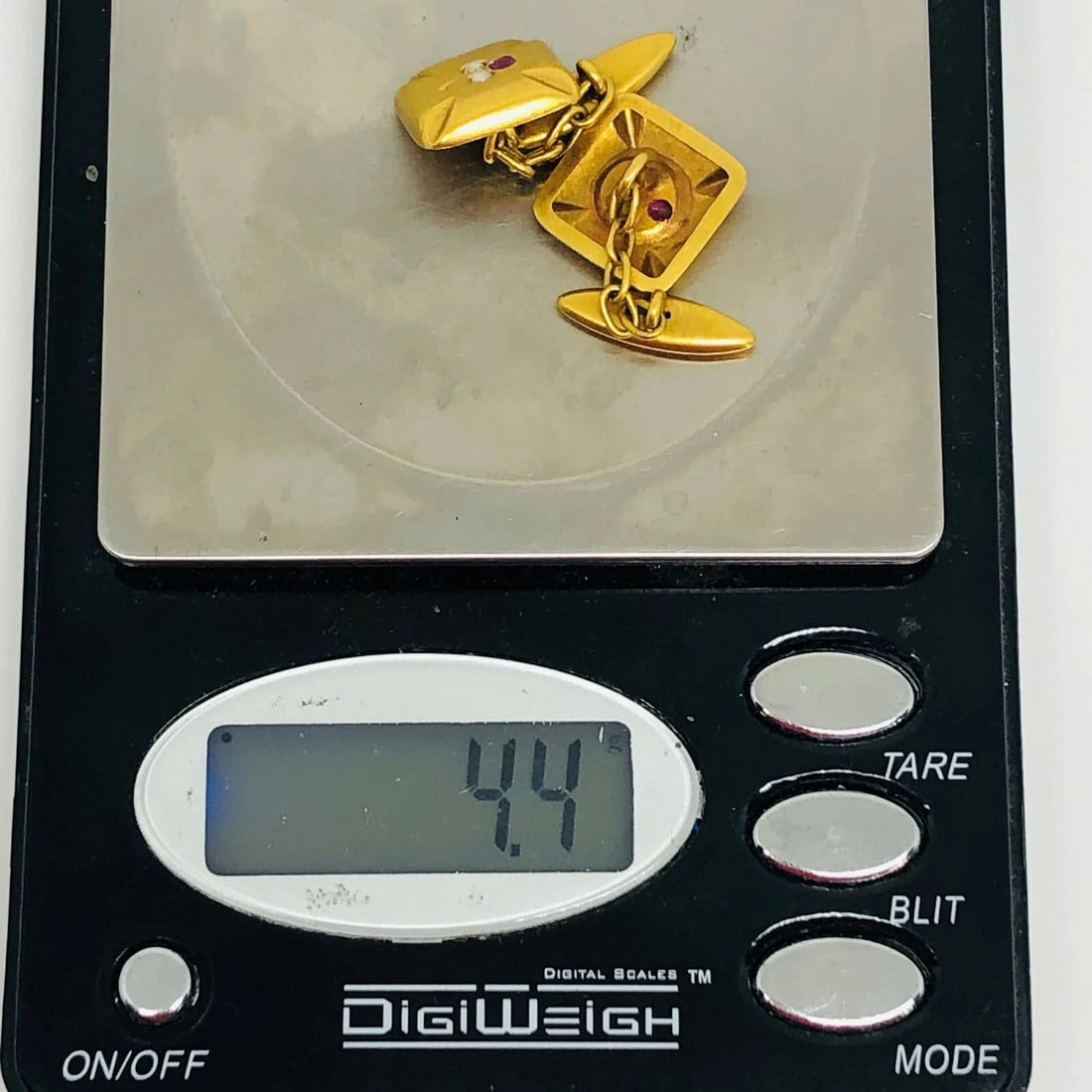 Vintage 18K Yellow Gold Pearl Ruby Square Cufflinks - 7