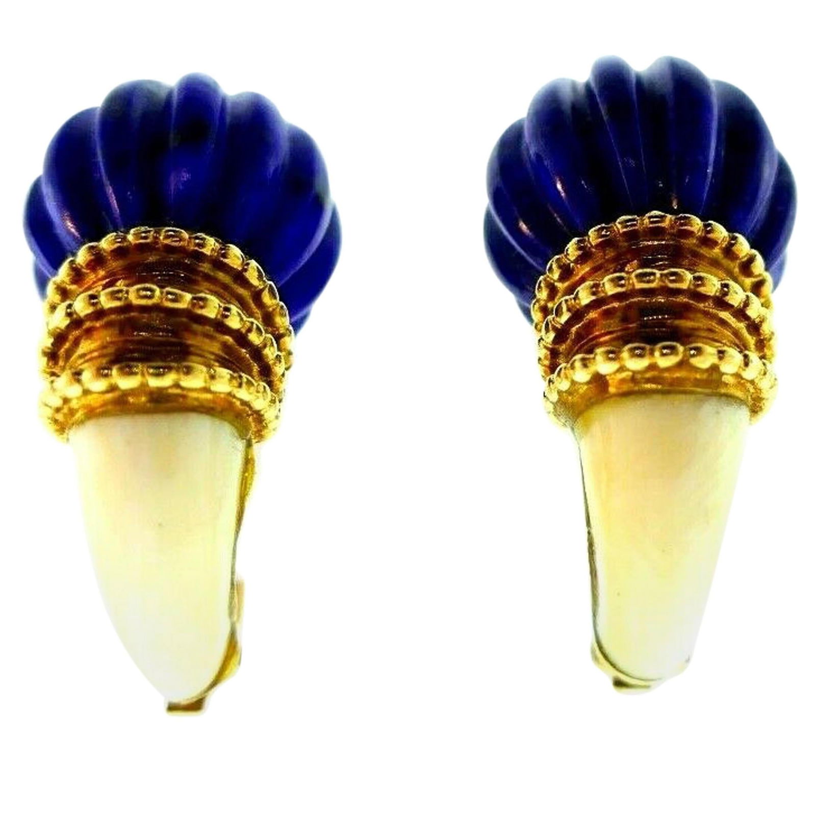 Boucheron Vintage 1970s Yellow Gold Lapis Earrings - 7