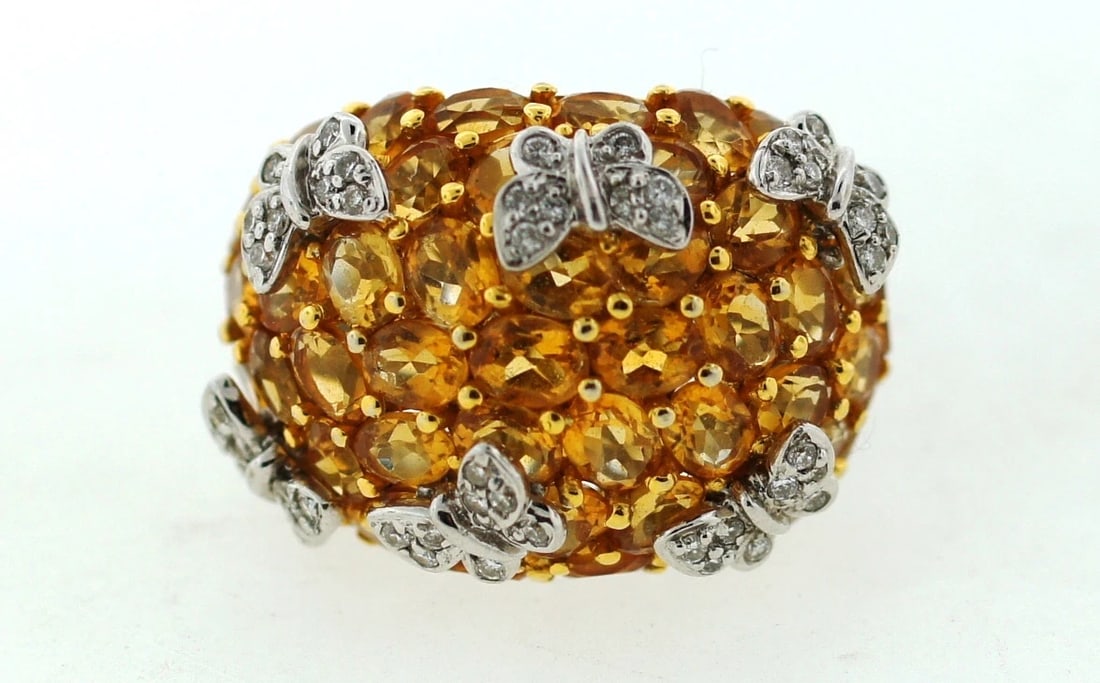 OUTSTANDING 14K WHITE GOLD CITRINE DIAMOND BUTTERFLY COCKTAIL RING BY L.E. - 7