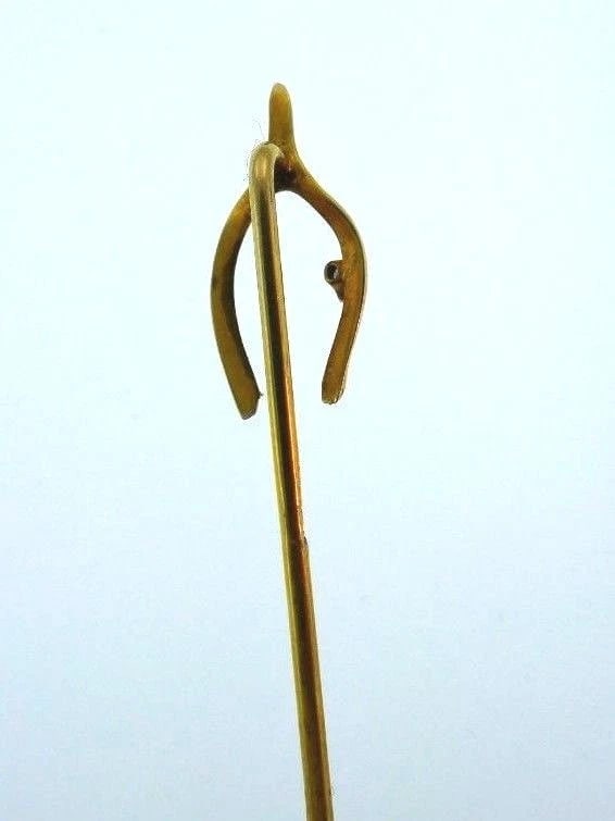 Antique 10k Yellow Gold Aquamarine Wishbone Pin - 4