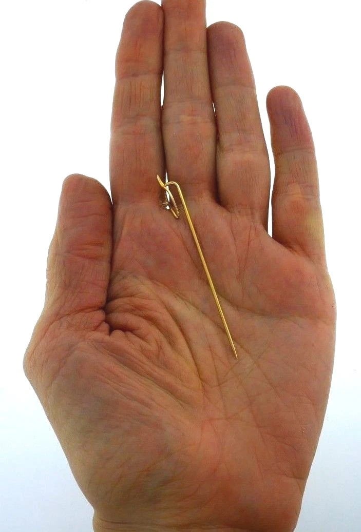 Antique 10k Yellow Gold Aquamarine Wishbone Pin - 6