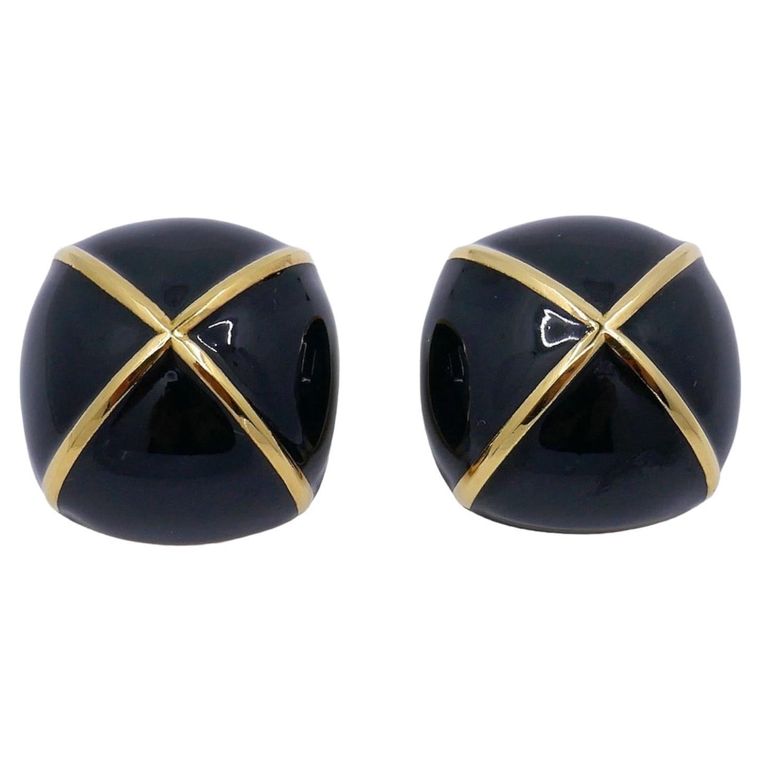 David Webb Black Enamel 18k Gold Jumbo Clip-on Earrings - 7