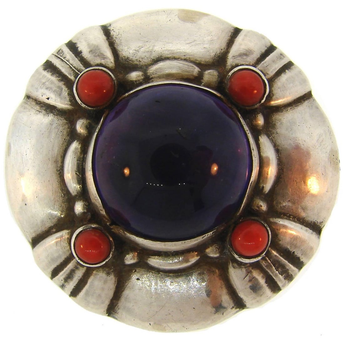 Georg Jensen Amethyst Coral Silver Pin Brooch Clip No.50 - 2