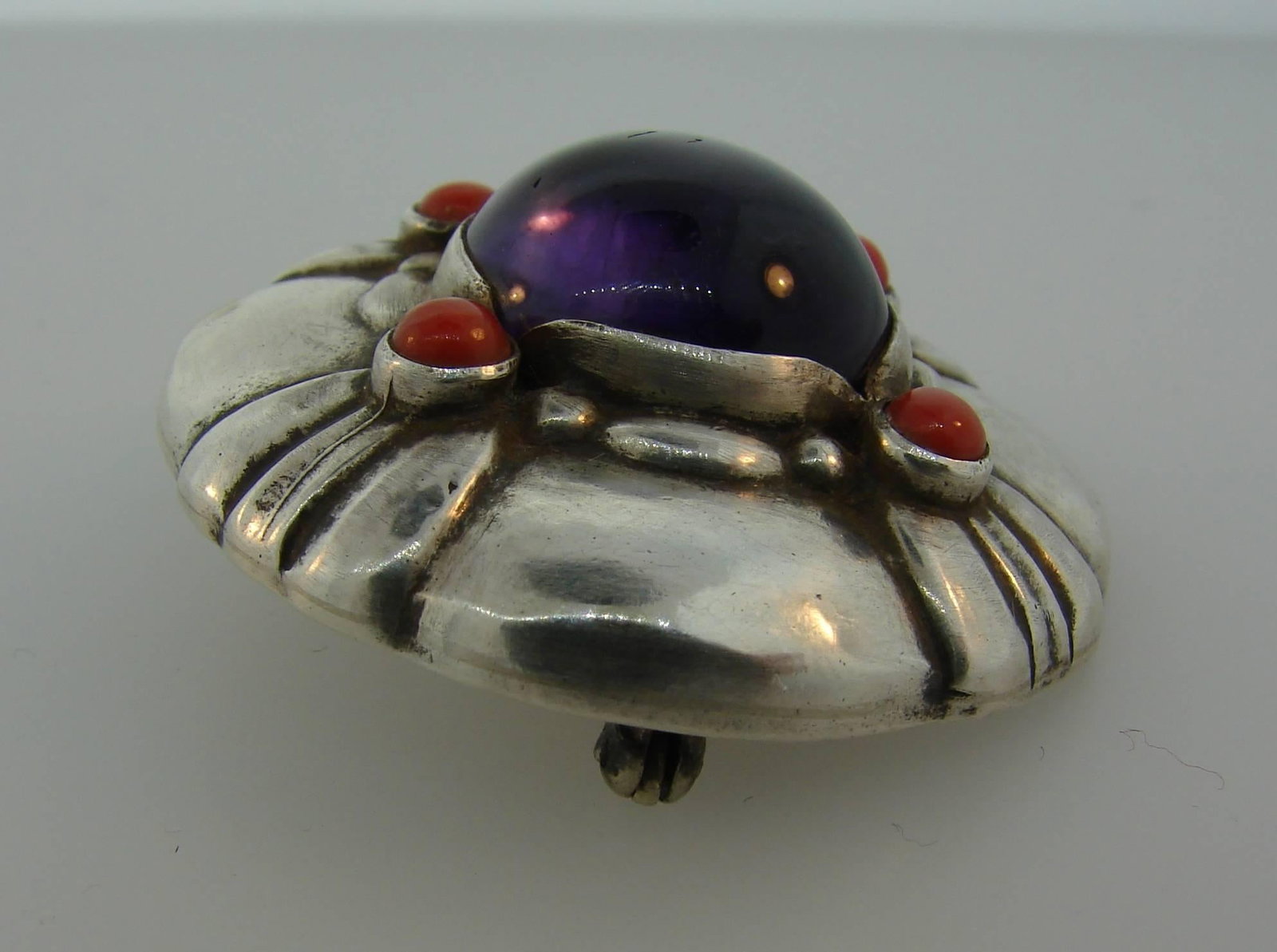 Georg Jensen Amethyst Coral Silver Pin Brooch Clip No.50 - 4