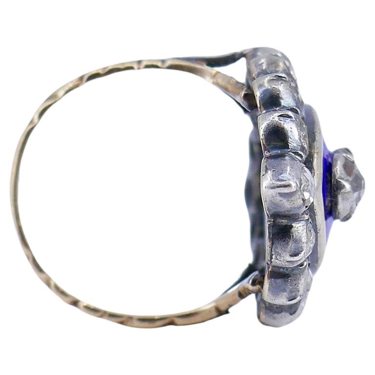 Victorian Ring Silver 18k Gold Enamel Diamond Antique Estate Jewelry - 4