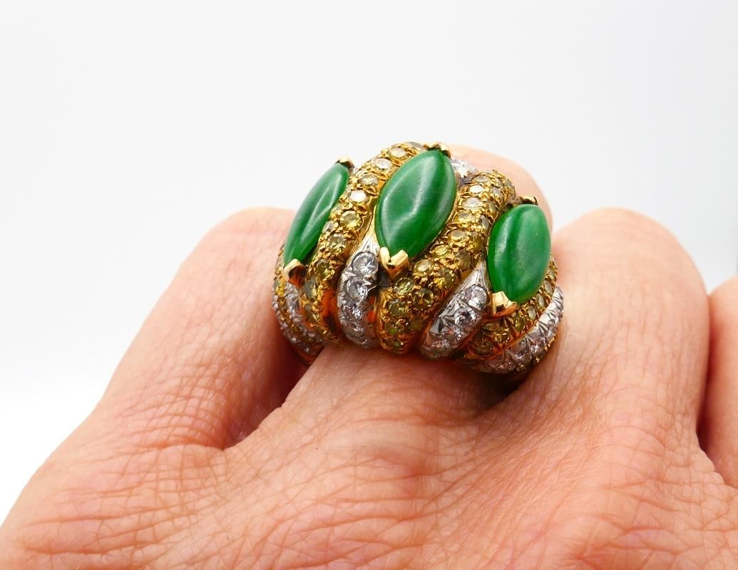 Vintage Verdura 18k Gold Jade Diamond Ring - 14