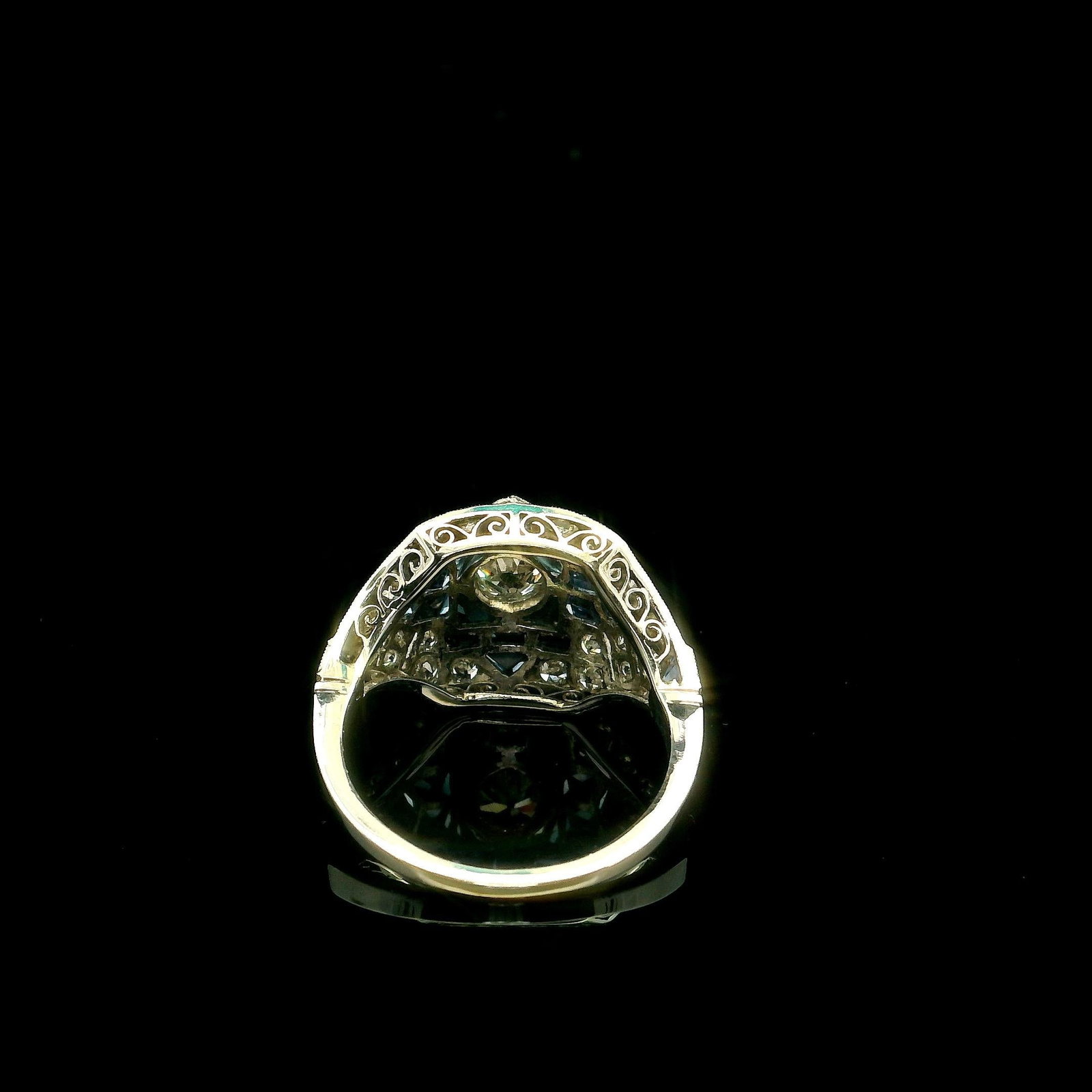 Handmade Platinum Natural Diamond and Sapphire Ring - 10