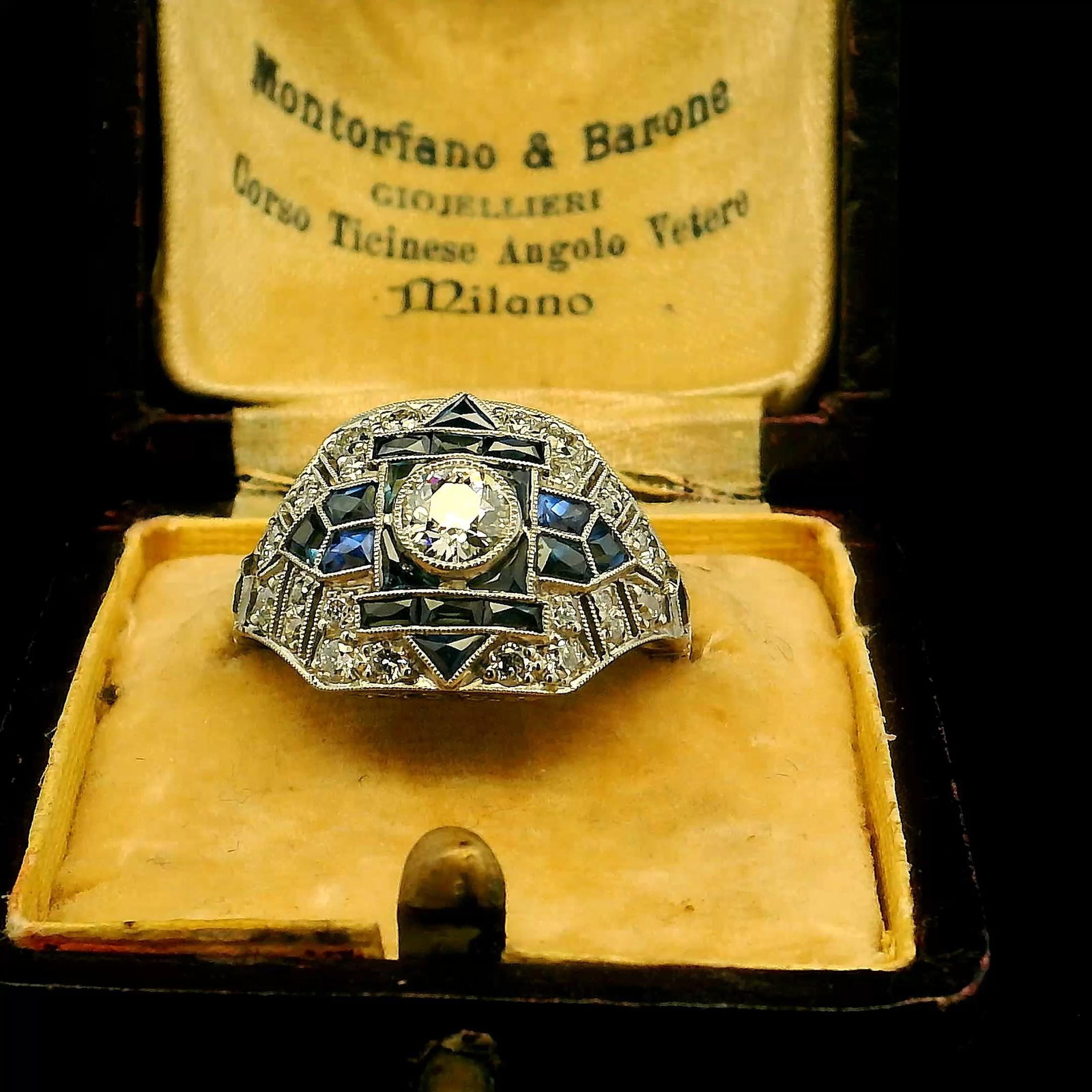 Handmade Platinum Natural Diamond and Sapphire Ring - 16