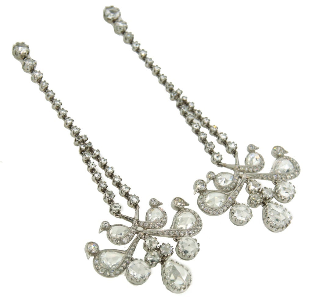 Rose Cut Diamond Platinum Chandelier Earrings - 2