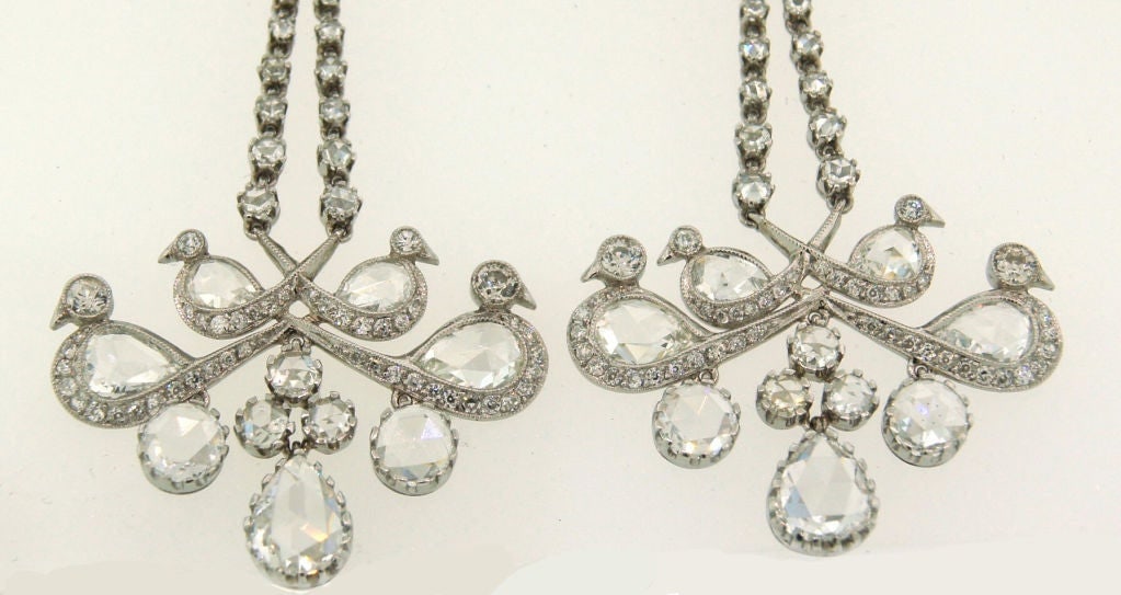 Rose Cut Diamond Platinum Chandelier Earrings - 5
