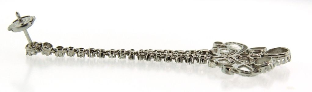 Rose Cut Diamond Platinum Chandelier Earrings - 6